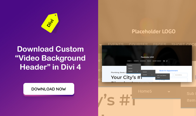 Download a unique “Custom Video Background Header” made in Divi 4