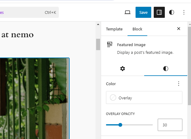 How to set the opacity / overlay for the featured images in Twenty Twenty Four theme